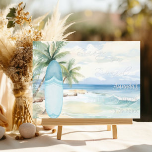 Guest book baby shower baby on board surfboard