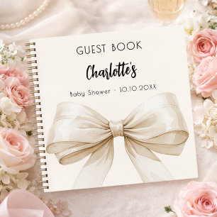 Guest book Baby Shower beige cream bow