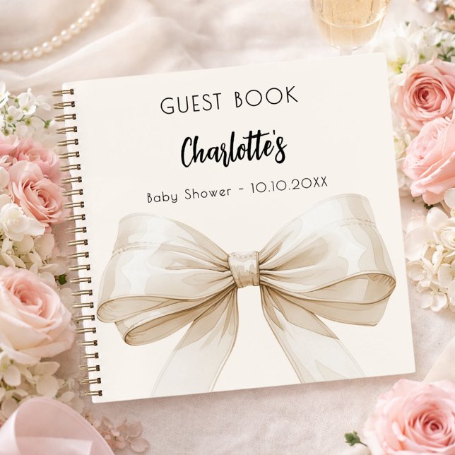 Guest book Baby Shower beige cream bow (Creator Uploaded)