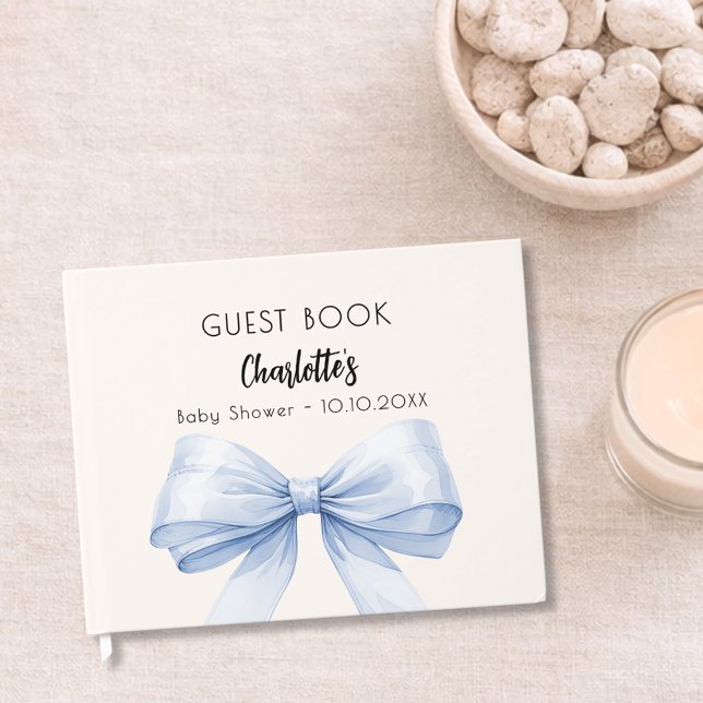 Guest book Baby Shower blue bow beige cream boy (Creator Uploaded)