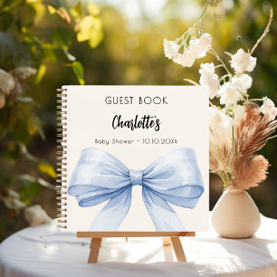 Guest book Baby Shower blue bow beige cream boy