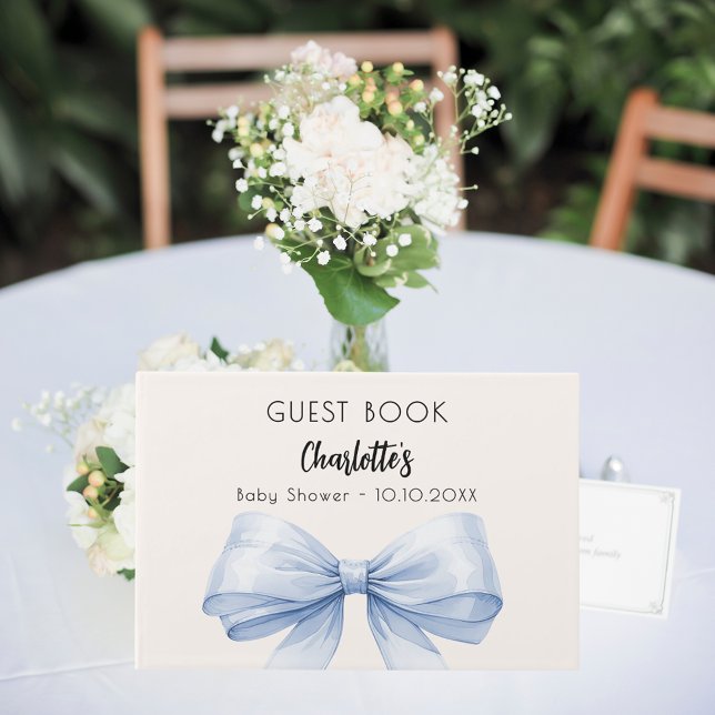 Guest book Baby Shower blue bow beige cream boy (Creator Uploaded)