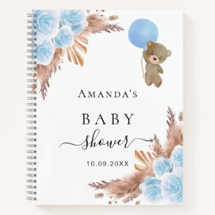 Guest book Baby Shower blue teddy pampas grass
