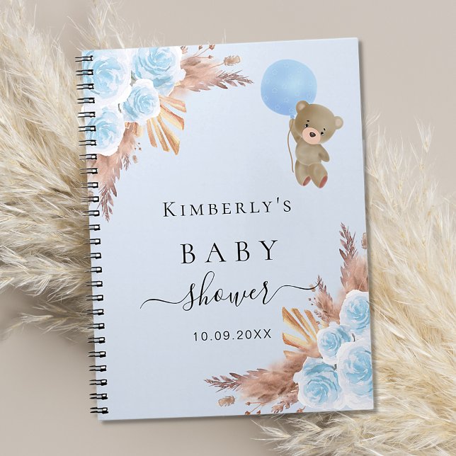 Guest book Baby Shower blue teddy pampas grass (Creator Uploaded)