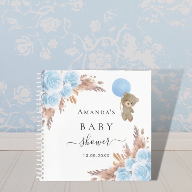 Guest book Baby Shower blue teddy pampas grass (Creator Uploaded)