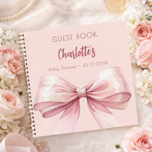 Guest book Baby Shower blush pink bow girl