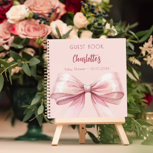 Guest book Baby Shower blush pink bow girl