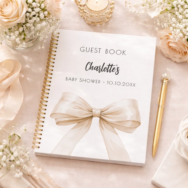 Guest book Baby Shower bow beige cream (Creator Uploaded)