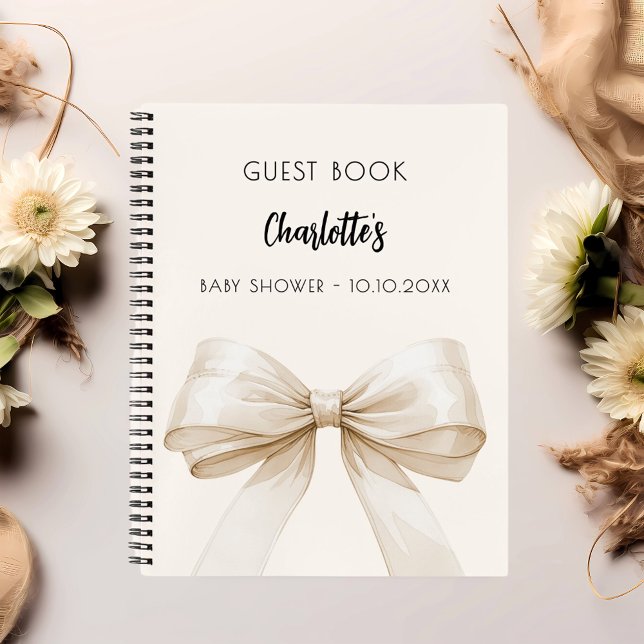 Guest book Baby Shower bow beige cream (Creator Uploaded)