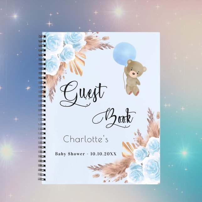 Guest book Baby Shower boy teddy pampas grass (Creator Uploaded)