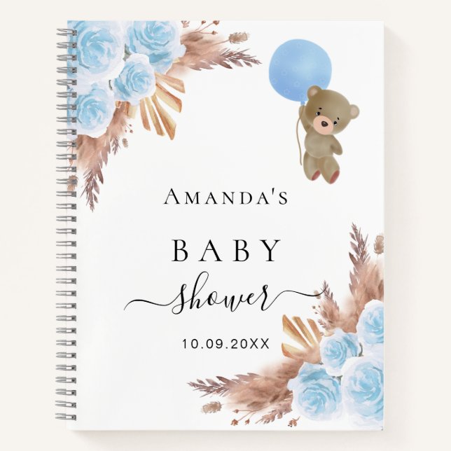 Guest book Baby Shower boy teddy pampas grass (Front)
