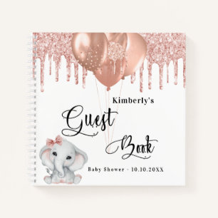 Guest book baby shower elephant rose gold white