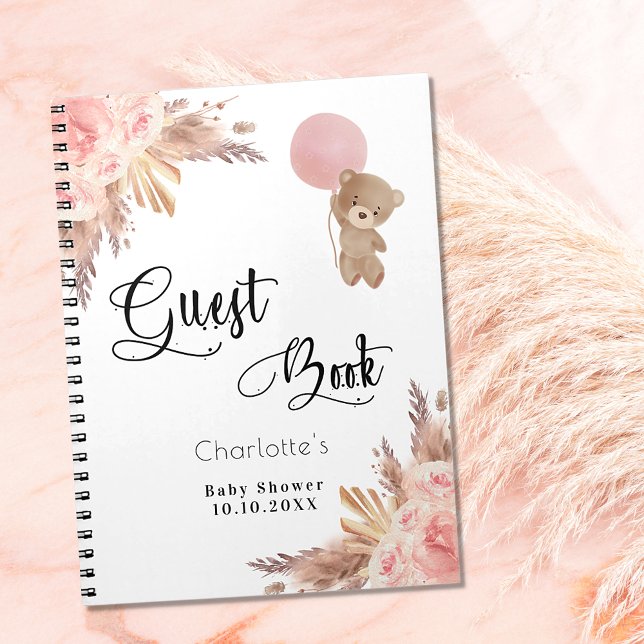 Guest book baby shower girl teddy pampas grass (Creator Uploaded)