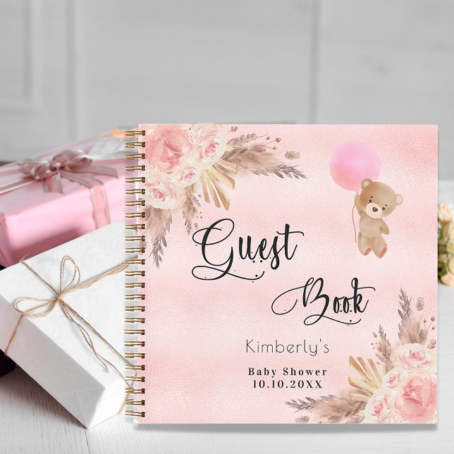 Guest book baby shower girl teddy pampas pink (Creator Uploaded)