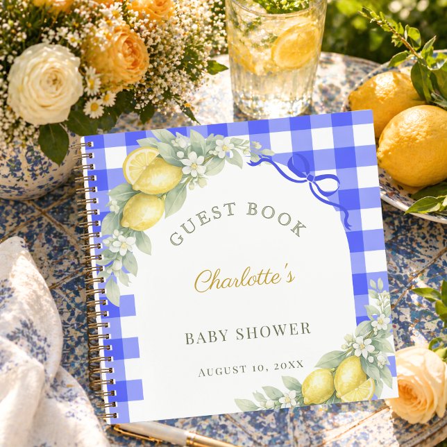 Guest book baby shower lemons blue gingham boy (Creator Uploaded)