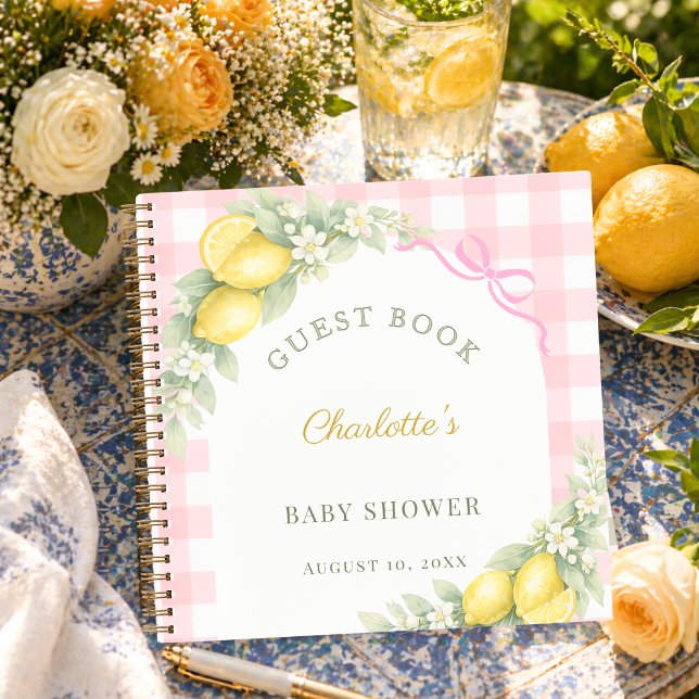 Guest book baby shower lemons pink gingham girl (Creator Uploaded)
