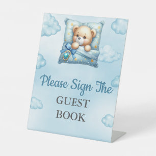 Guest Book Baby Shower Oh Baby Pillow Teddy Bear Pedestal Sign