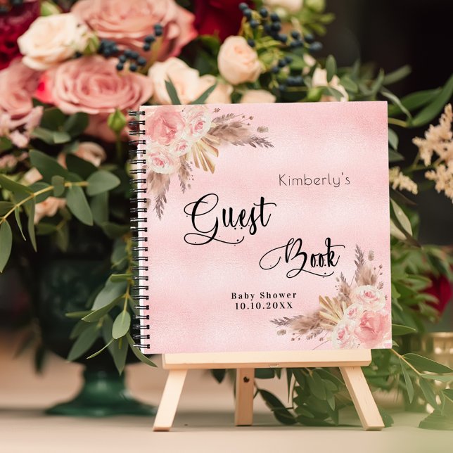 Guest book Baby Shower pampas grass blush rose (Creator Uploaded)