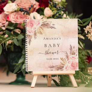 Guest book Baby Shower pampas grass rose gol