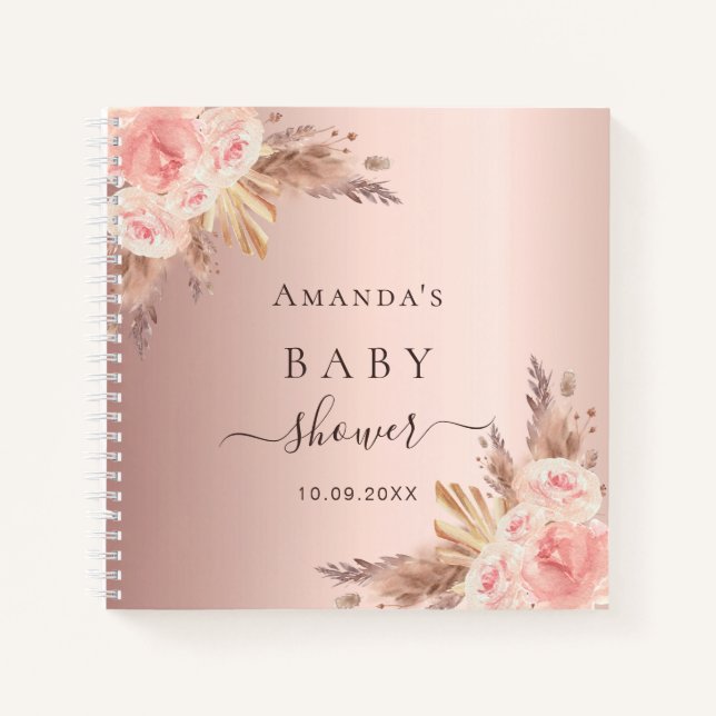 Guest book Baby Shower pampas grass rose gold (Front)