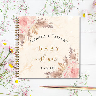 Guest Book Baby Shower pampas grass rose marble