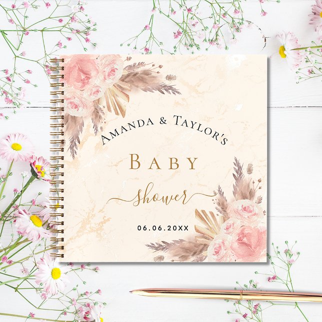 Guest Book Baby Shower pampas grass rose marble (Creator Uploaded)