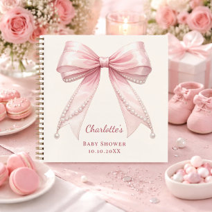 Guest book Baby Shower pink bow pearls