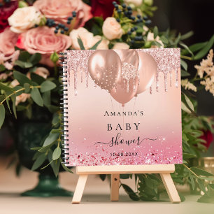 Guest book baby shower rose gold blush balloons