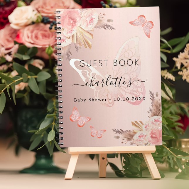 Guest book Baby Shower rose gold butterfly boho (Creator Uploaded)