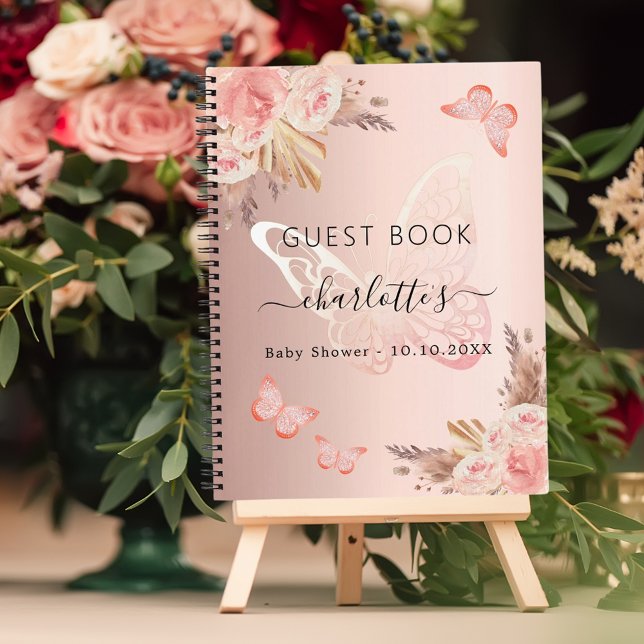 Guest book Baby Shower rose gold butterfly boho (Creator Uploaded)