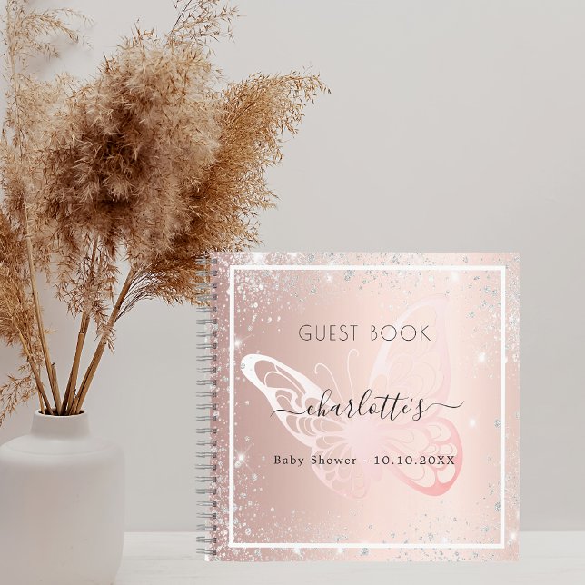 Guest book Baby Shower rose gold silver butterfly (Creator Uploaded)