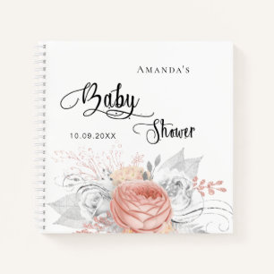 Guest book baby shower rose gold silver flowers