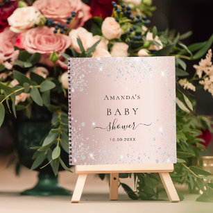 Guest book baby shower rose gold silver glitter