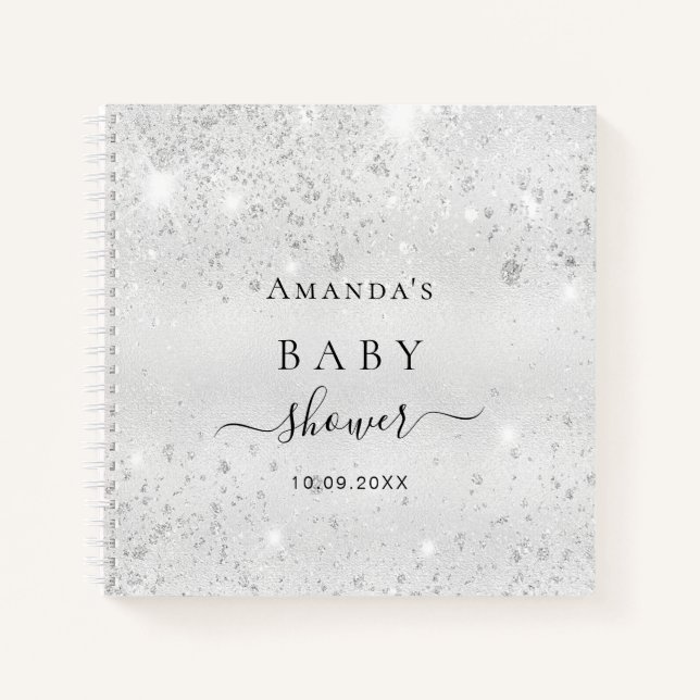 Guest book baby shower silver glitter name (Front)