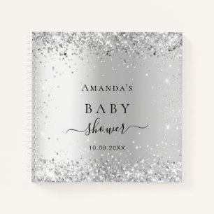 Guest book baby shower silver name