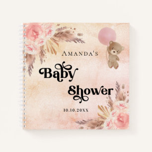 Guest book baby shower teddy pampas grass blush