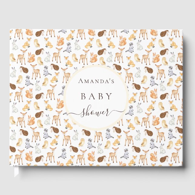 Guest book baby shower woodland animals cute (Front)