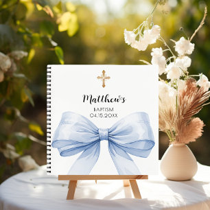 Guest book Baptism blue bow boy