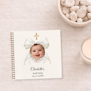 Guest Book Baptism Bow Ivory Girl Photo