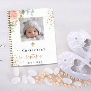 Guest book Baptism custom photo pink floral girl