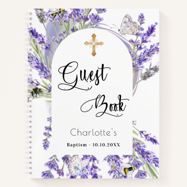 Guest book baptism lavender violet florals (Front)