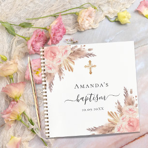 Guest book baptism pampas grass rose blush girl