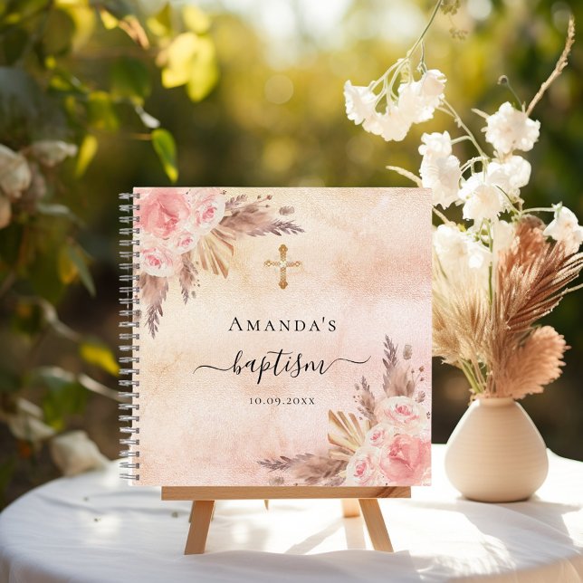 Guest book baptism pampas grass rose blush girl (Creator Uploaded)