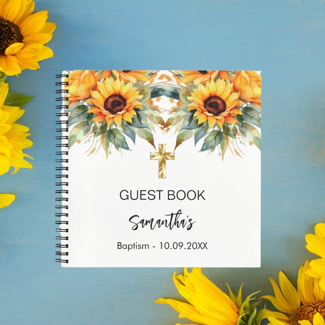 Guest book baptism sunflowers watercolor cross (Creator Uploaded)