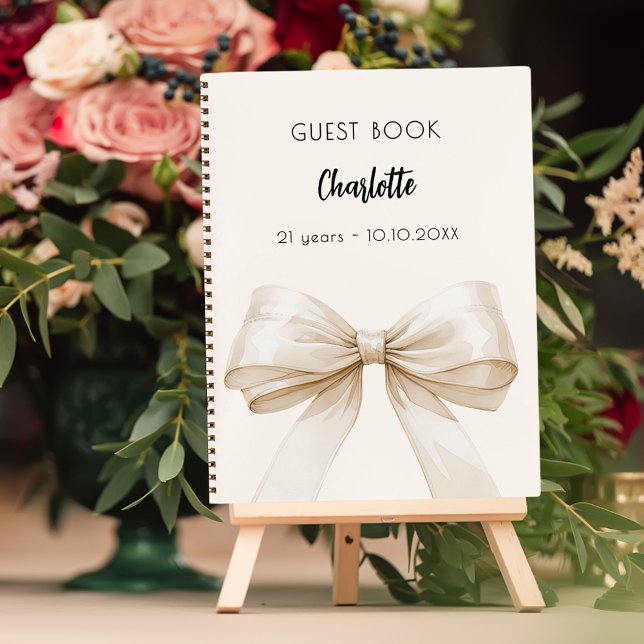 Guest book beige cream bow birthday (Creator Uploaded)