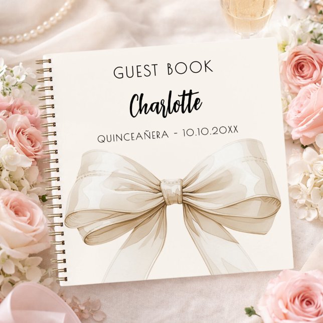 Guest book beige cream bow Quinceanera (Creator Uploaded)