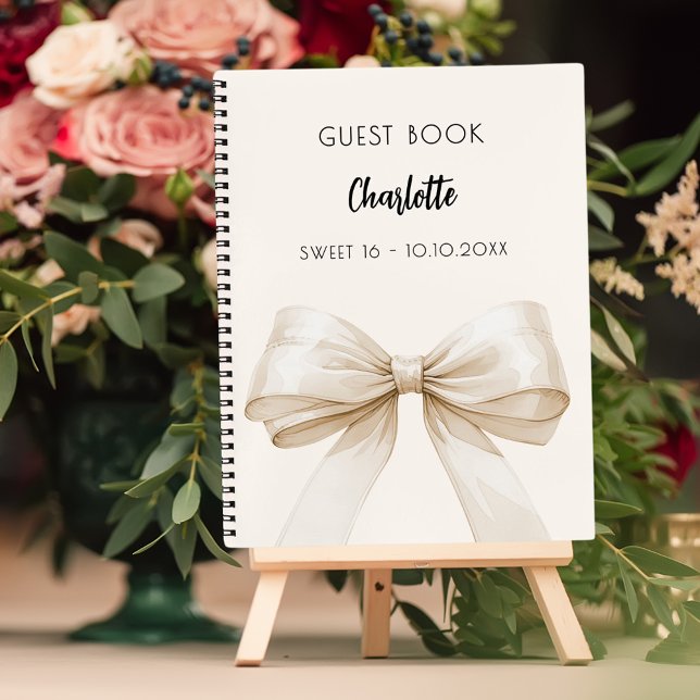 Guest book beige cream bow SWEET 16 (Creator Uploaded)