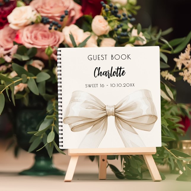 Guest book beige cream bow SWEET 16 (Creator Uploaded)