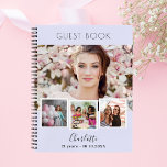 Guest book birthda lavender photo collage<br><div class="desc">Create your own unique photo collage. Use four,  4 of your favourite photo.   Personalise and a name and age/dates. A lavender,  violet background colour,  black text.</div>