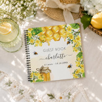 Guest book birthday bees honey yellow florals